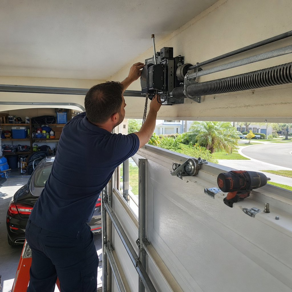 Garage door opener installation by technician