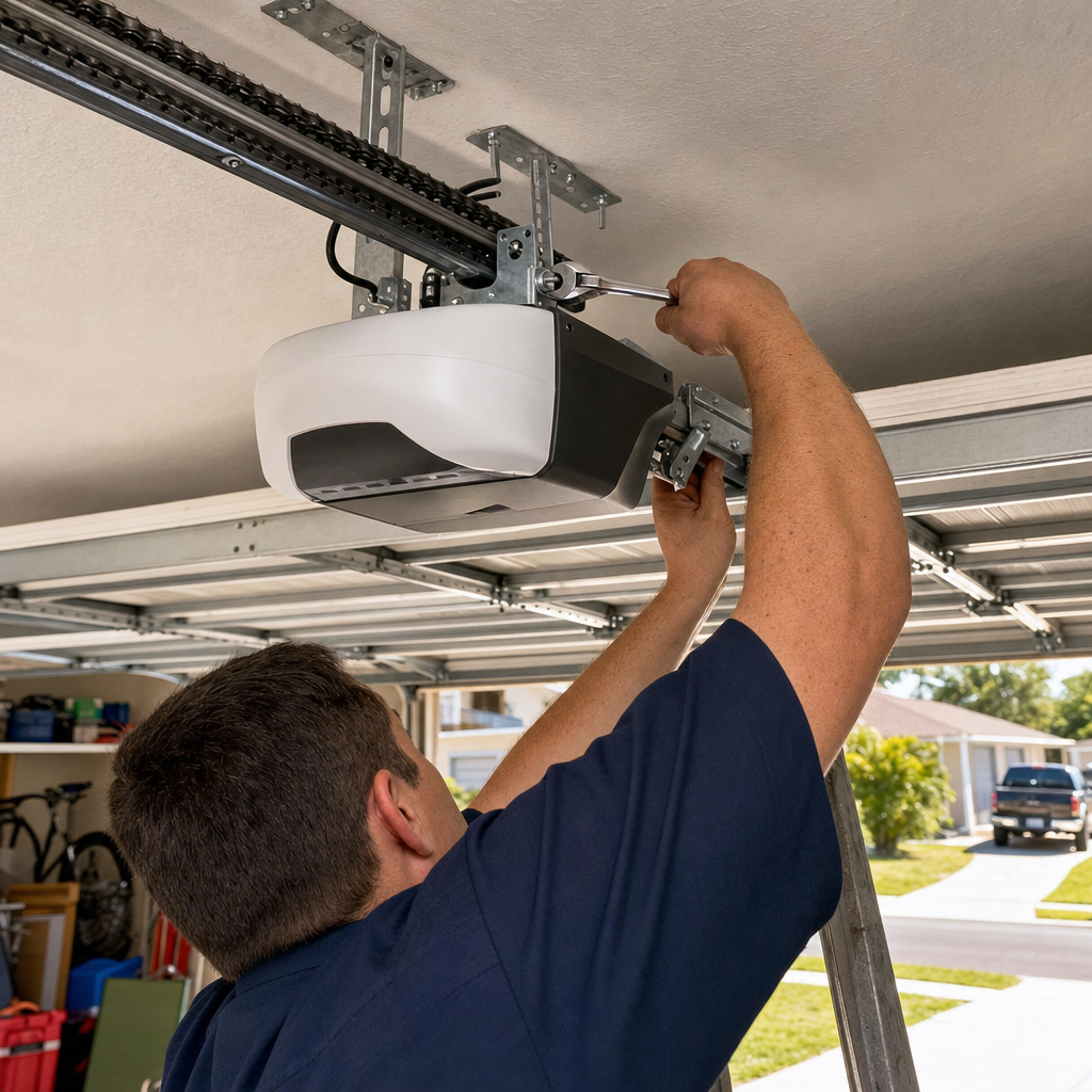 Garage door opener installation by a professional technician