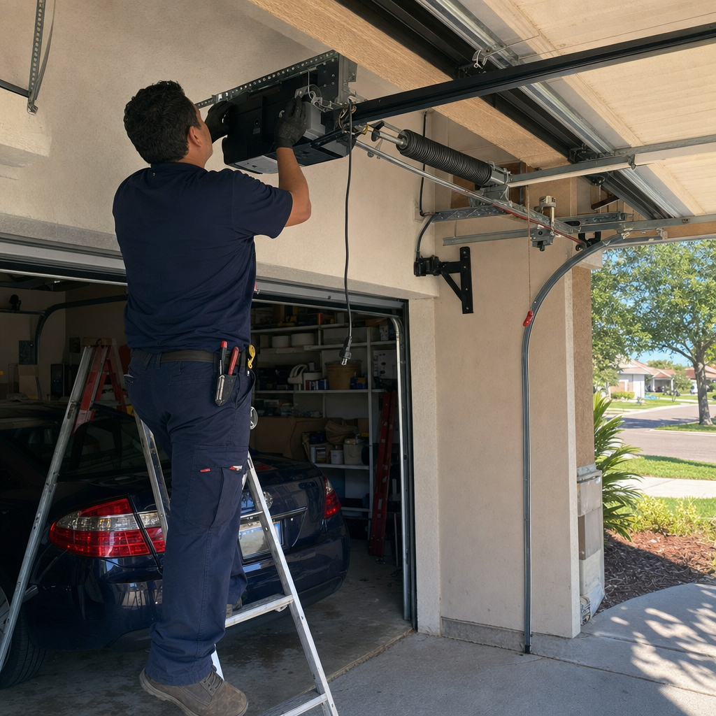 Garage door opener repair by professional technician